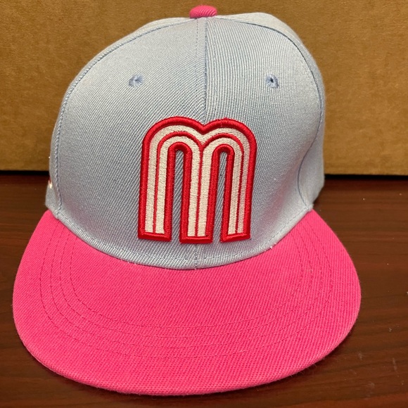 Mexico Snapback Hat Flag 3D M Embroidery Mexico Baseball Acrylic Cap Baby Blue - Picture 1 of 5